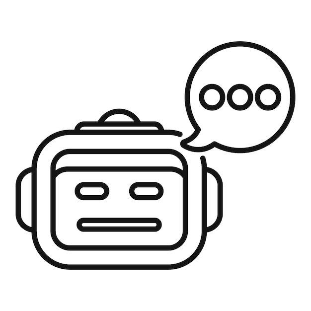 Robot de dibujos animados con icono de línea de burbuja de habla