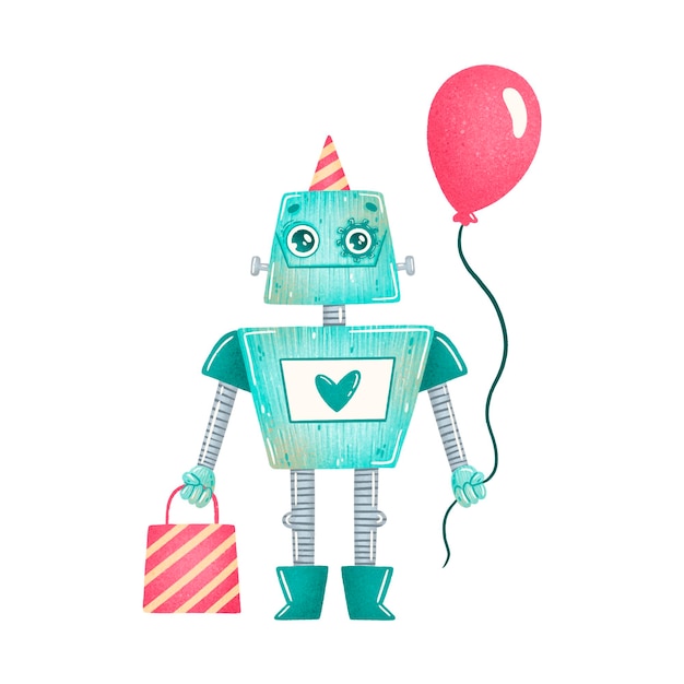 Robot de dibujos animados lindo cumpleaños fiesta verde aislado