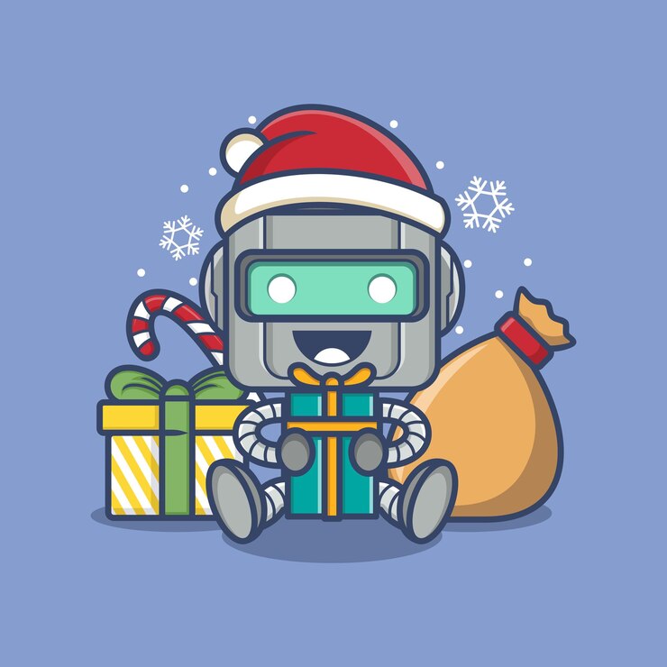 Vector robot de dibujos animados lindo en navidad