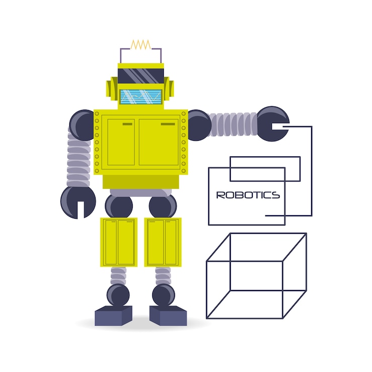 Vector robot de dibujos animados de tecnología robótica y tema futurista