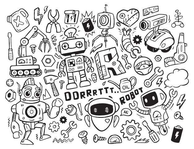 Robot doodle set colección de robots mecánicos