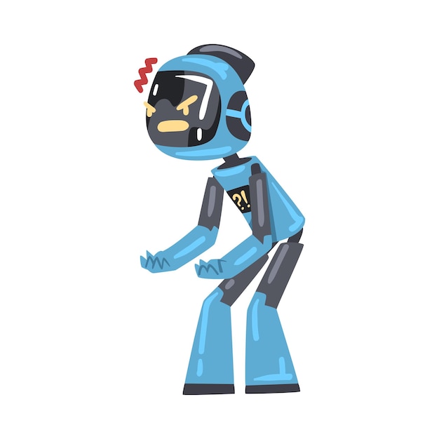 Robot enojado asistente robótico personal gracioso personaje de inteligencia artificial concepto estilo de dibujos animados