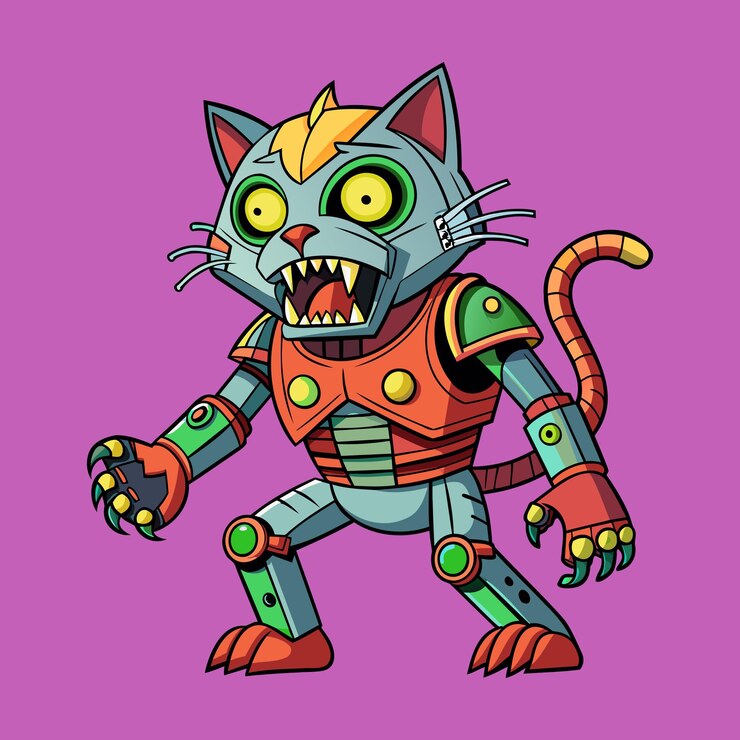 Vector robot gato zombi ilustración de arte vectorial de fondo aislado