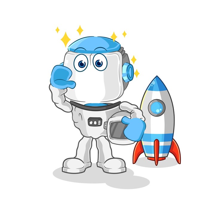 Vector robot humanoide astronauta agitando personaje de dibujos animados mascota vector