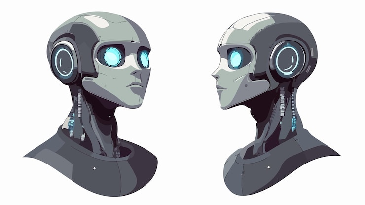 Vector robot humanoide avatar icono redondo ilustración vectorial de dibujos animados