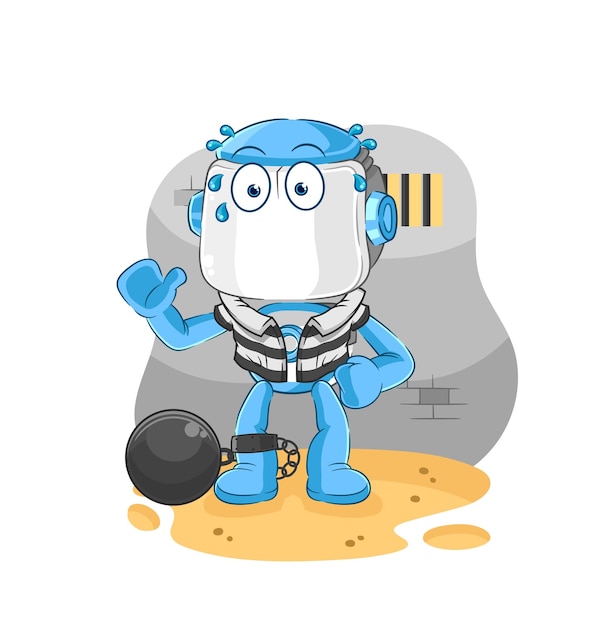 Robot humanoide criminal en la cárcel personaje de dibujos animados