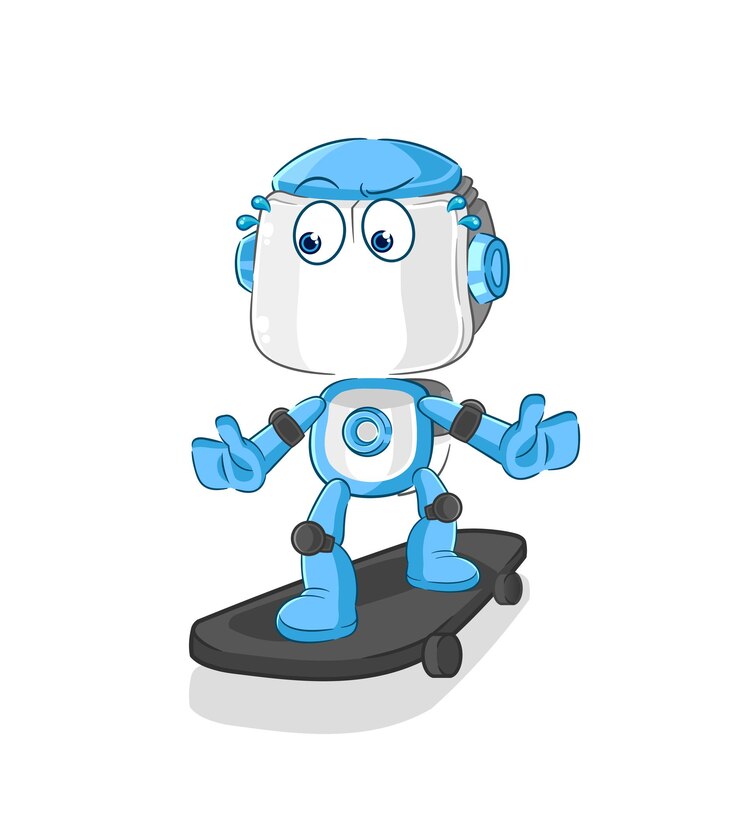 Vector robot humanoide montando monopatín vector de personaje de dibujos animados