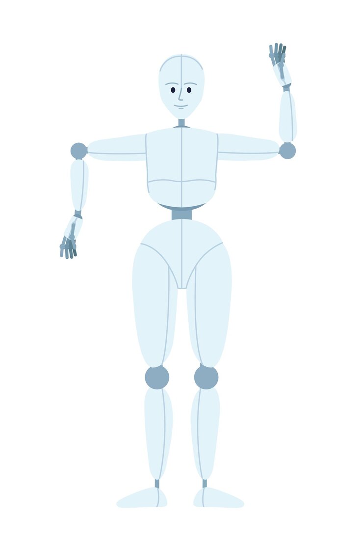 Vector robot humanoide para personaje de vector de color semi plano de fiesta