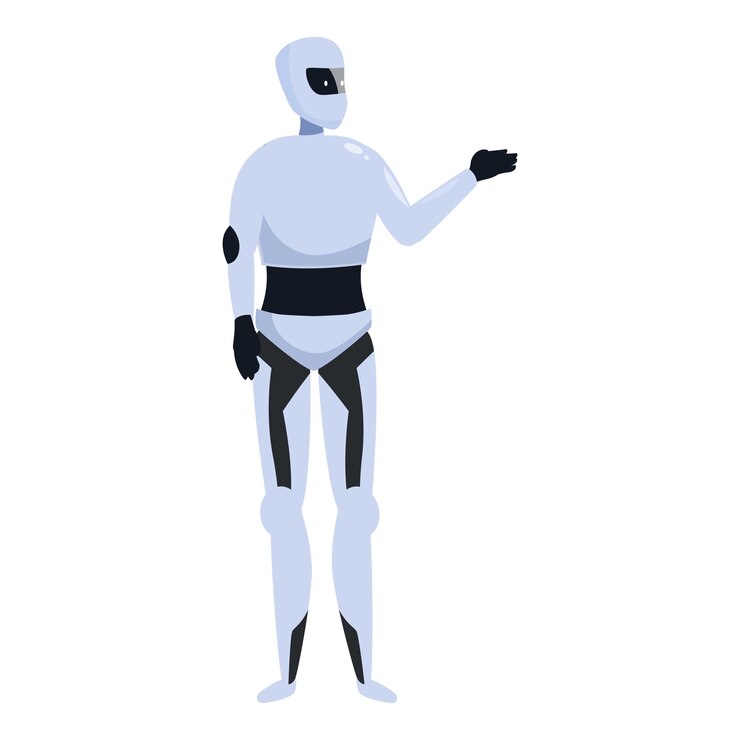 Vector robot humanoide de pie y gestando con la mano