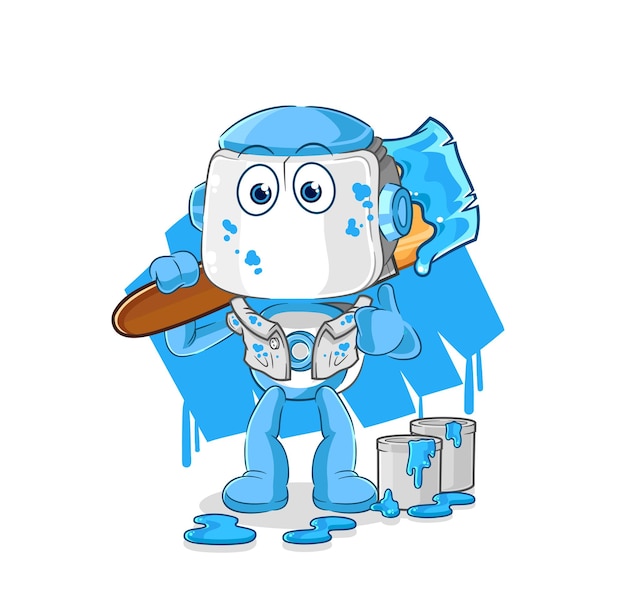 Robot humanoide pintor ilustración vector de caracteres