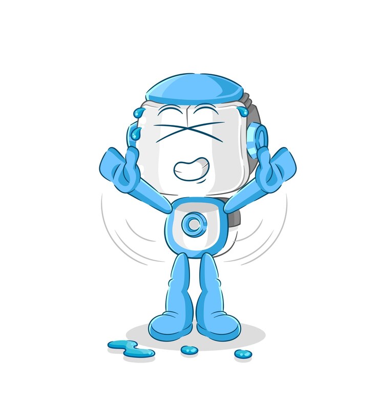Vector robot humanoide que estira el vector de mascota de dibujos animados de carácter