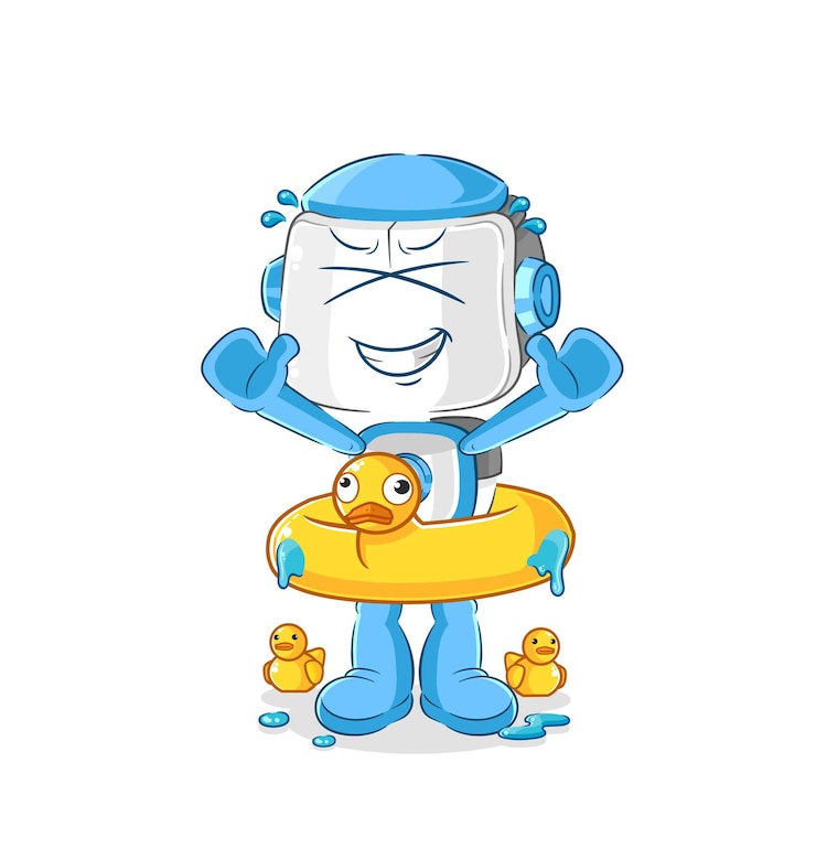Vector robot humanoide con vector de mascota de dibujos animados de pato boya de dibujos animados