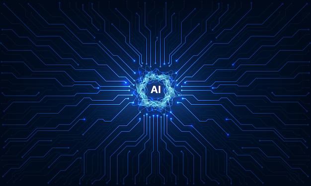 Robot de IA digital en placa de circuitos de fondo azul claro Bot de chat y tecnología de circuitos bg Digital