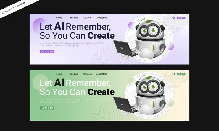 Robot de IA promoviendo tecnología y creatividad en un banner de sitio web