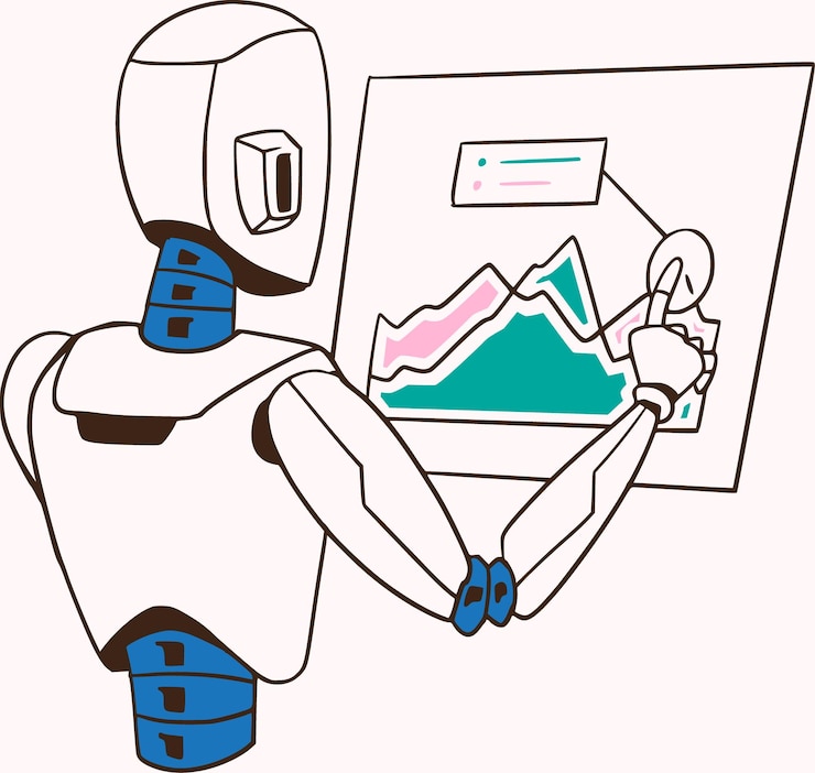 Vector robot de ia que analiza la visualización de los datos