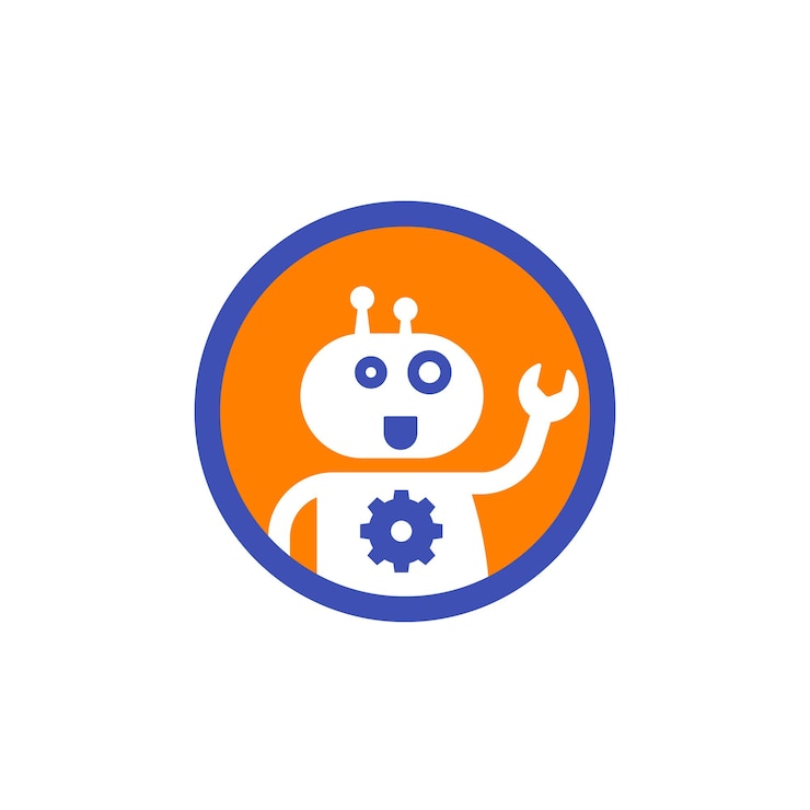 Vector robot, icono de bot de apoyo en blanco