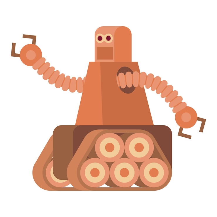 Vector robot con icono de oruga ilustración de dibujos animados de robot con icono de vector de oruga para web aislado sobre fondo blanco