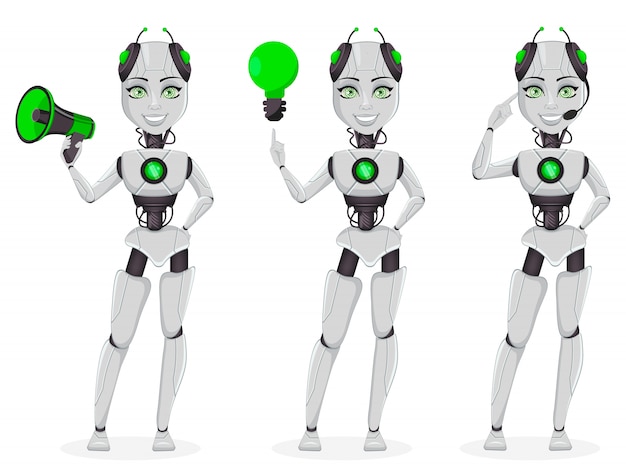 Vector robot con inteligencia artificial, bot femenino.