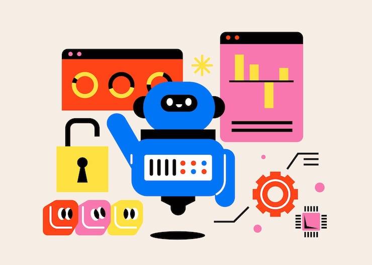 Vector el robot de inteligencia artificial de estilo lindo es un sistema de información de personajes abstractos simples.