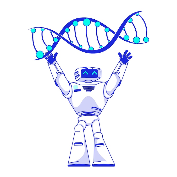 Vector el robot de inteligencia artificial estudia el adn