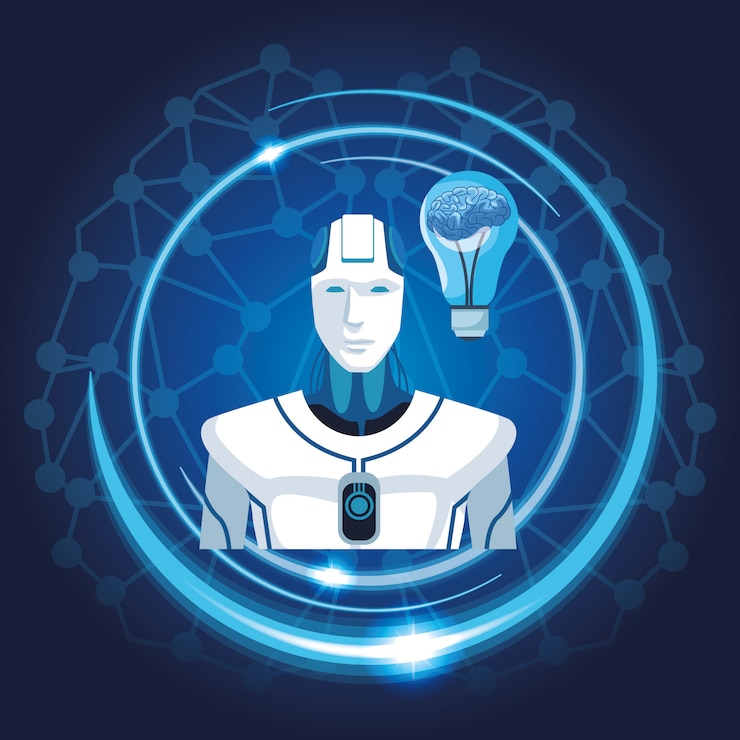 Vector robot con inteligencia artificial.
