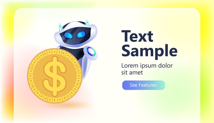 Vector robot con inversión de moneda de dólar y aumento de capital concepto de tecnología de inteligencia artificial