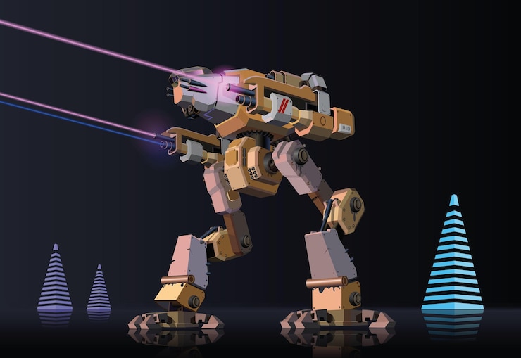 Vector robot con láseres y árboles de navidad vector