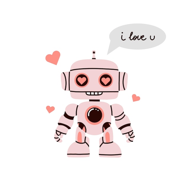 Robot lindo Chat bot mascota símbolo de inteligencia artificial soporte cara de personaje gracioso tecnología robótica mecánica androide estilo vectorial de dibujos animados plano ilustración aislada