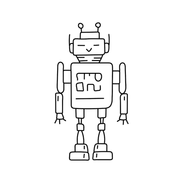 Un robot lindo en el estilo de garabateo una ilustración vectorial infantil