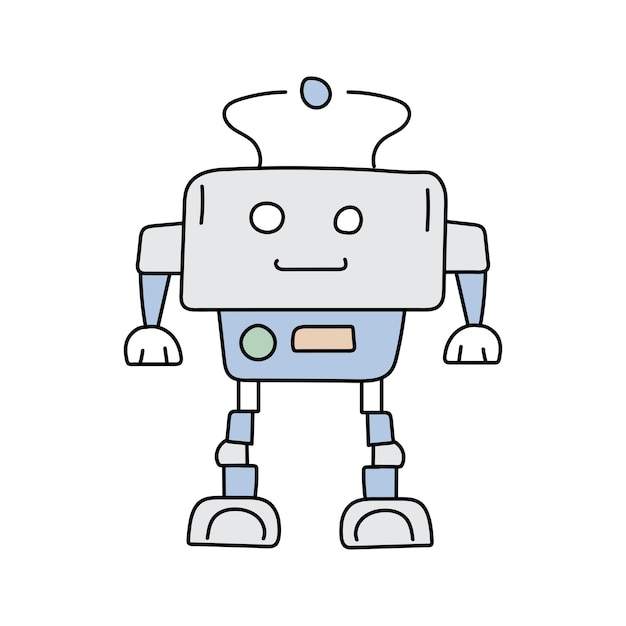 Un robot lindo en el estilo de garabateo una ilustración vectorial infantil