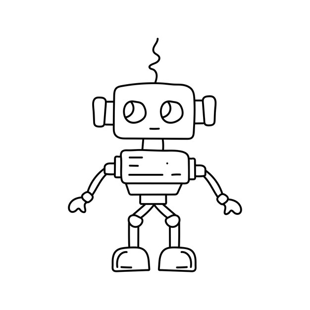Un robot lindo en el estilo de garabateo una ilustración vectorial infantil