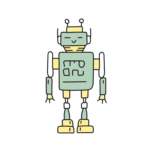 Un robot lindo en el estilo de garabateo una ilustración vectorial infantil