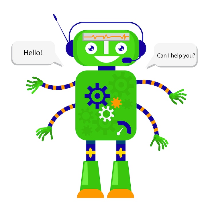 Vector robot lindo en estilo plano sobre fondo blanco