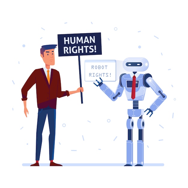 Robot y lucha humana por los derechos.