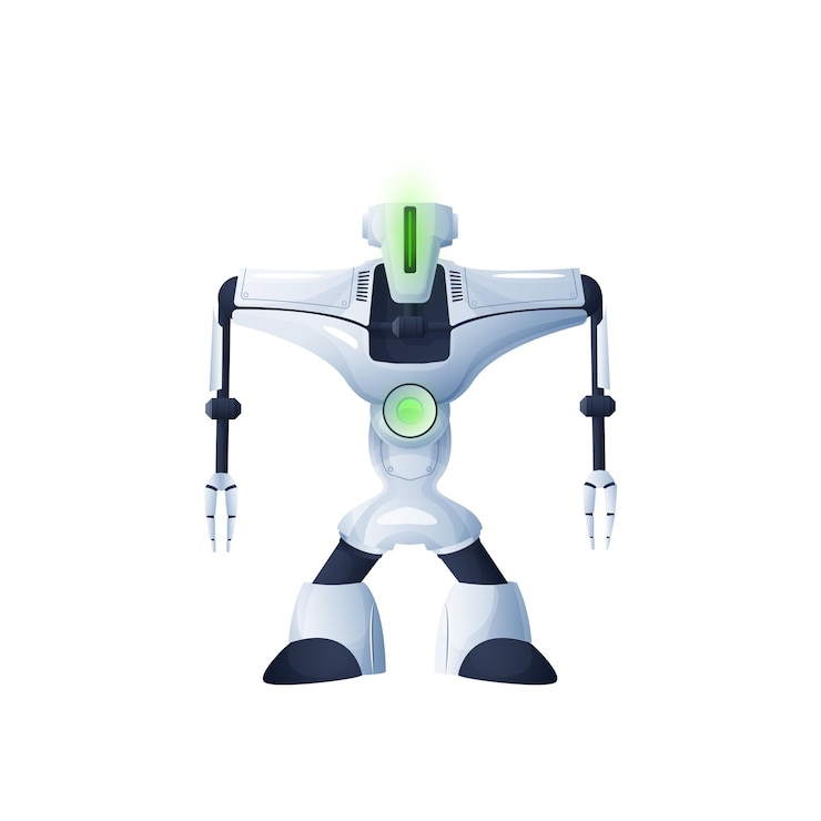 Vector robot con manos largas máquina de reparación del hogar aislado scifi android blanco vector inteligencia artificial android con interfaz digital tecnologías modernas carácter electrónico futuro ayudante