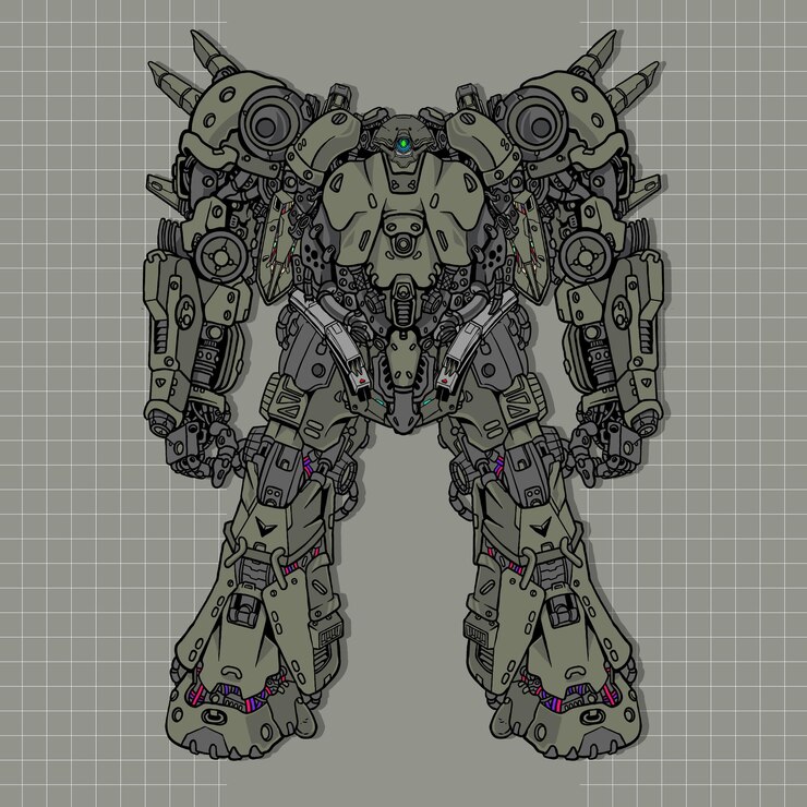 Vector robot mecha de acción futurista gunpla construido por cabeza brazo cuerpo pierna arma ilustración vector premium