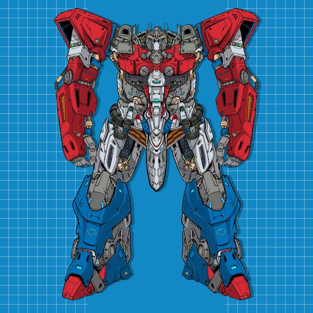 Robot mecha de boceto inteligente futurista construido por cabeza brazo cuerpo pierna arma ilustración vector premium