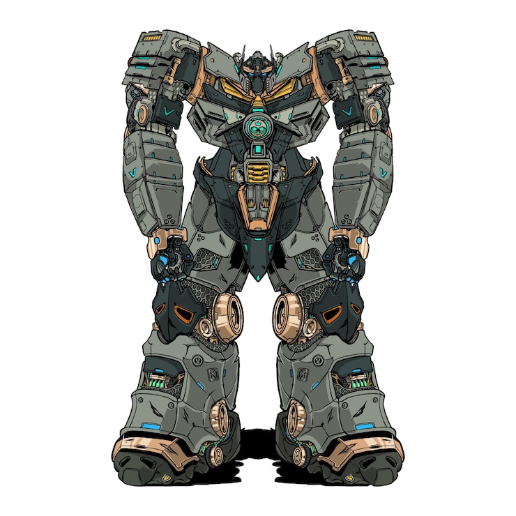 Vector robot mecha cruel construido por cabeza brazo cuerpo pierna arma ilustración vector premium