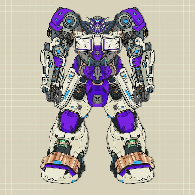 Robot mecha gigante de camión futurista construido por cabeza brazo cuerpo pierna arma ilustración vector premium