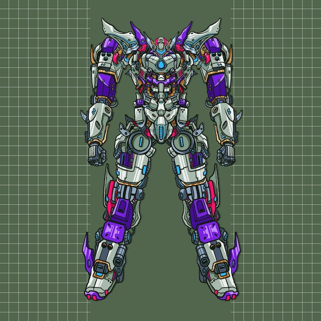 Robot mecha gigante futurista construido por cabeza brazo cuerpo pierna arma ilustración vector premium