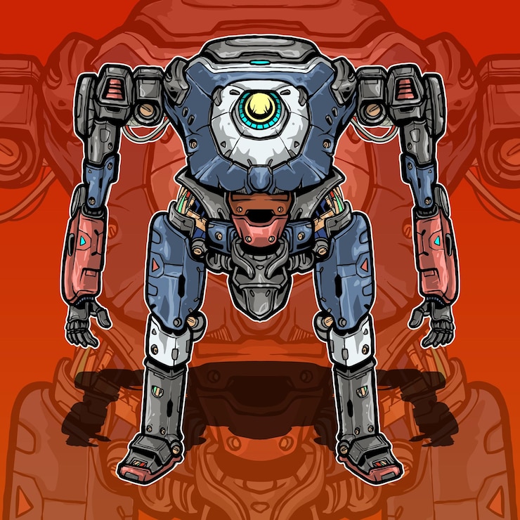 Vector robot mecha de mandíbula futurista construido por brazo cuerpo pierna arma ilustración vector premium