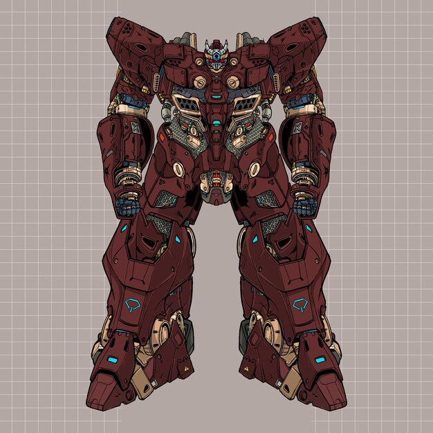 robot mecha mecánico construido por cabeza brazo cuerpo pierna arma ilustración vector premium