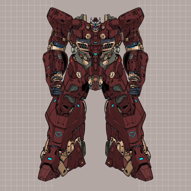 Vector robot mecha mecánico construido por cabeza brazo cuerpo pierna arma ilustración vector premium