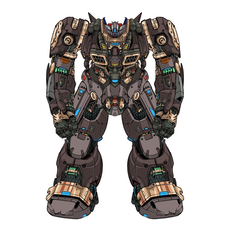 Vector robot mecha robótico construido por cabeza brazo cuerpo pierna arma ilustración vector premium