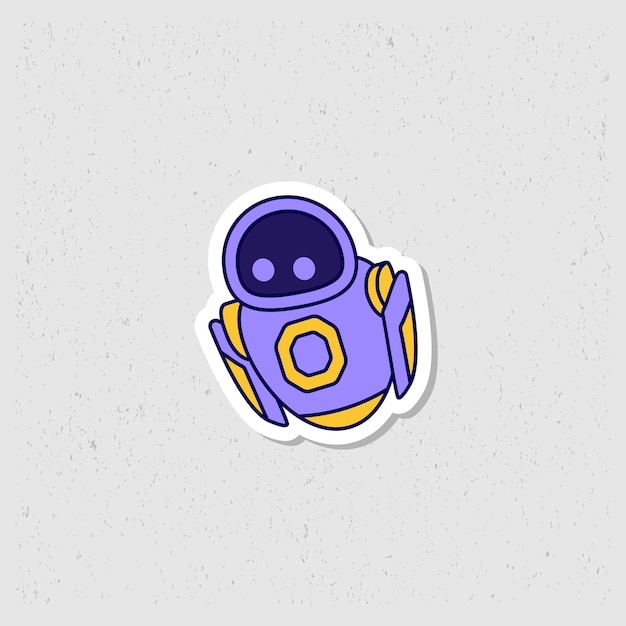 Robot mirando hacia abajo pegatina mascota diseño vectorial de personaje en color púrpura diseño plano lindo