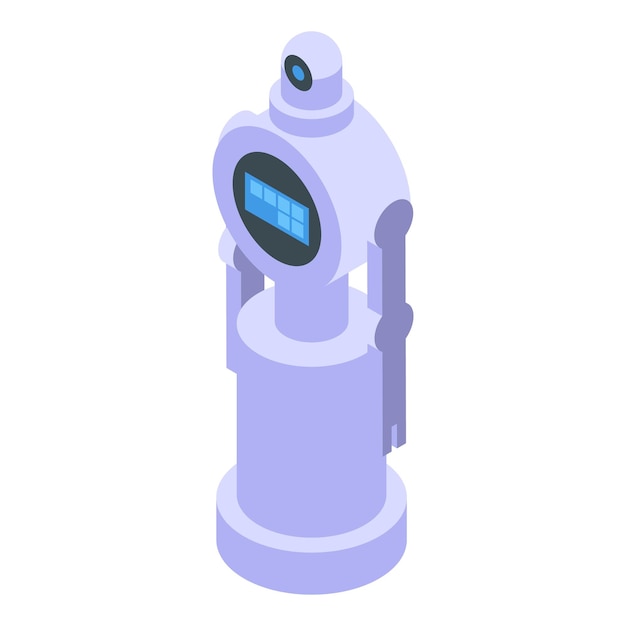 Robot moderno blanco de pie con interfaz digital en la vista isométrica del pecho