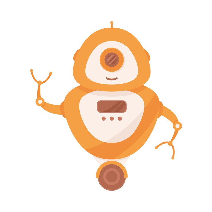 Vector robot moderno y bot humanoide con cara sonriente como ilustración vectorial de inteligencia artificial