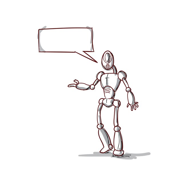 Robot moderno Mecanismo futurista con tecnología de comunicación de red social de chat de burbujas