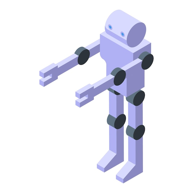 Robot moderno de pie con los brazos extendidos isométricamente