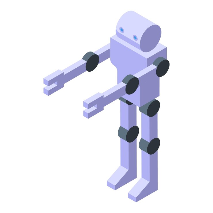 Vector robot moderno de pie con los brazos extendidos isométricamente